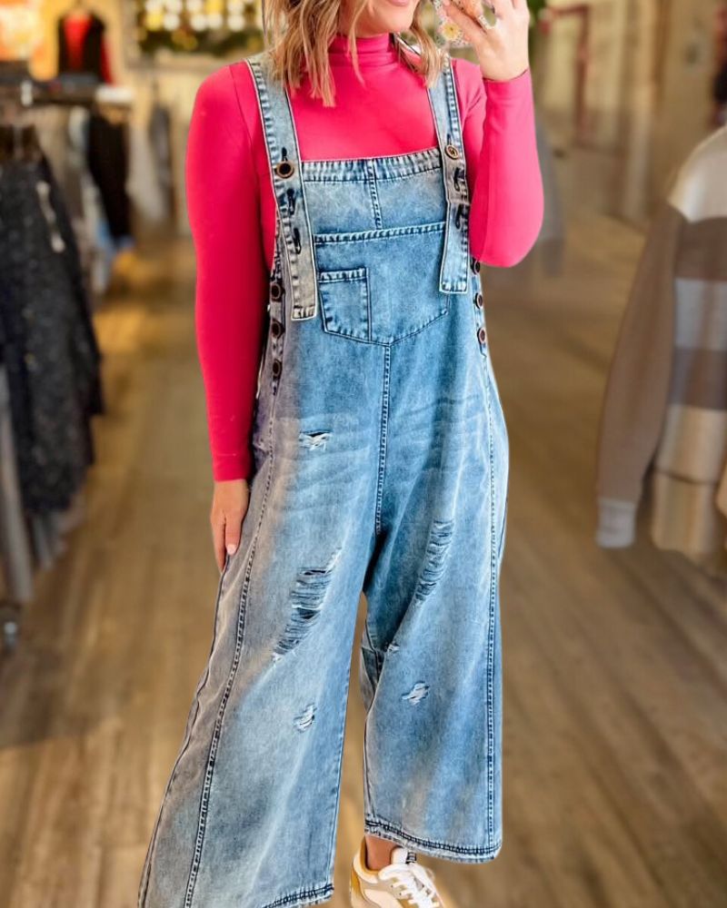Fashion Loose Ripped Denim Overalls