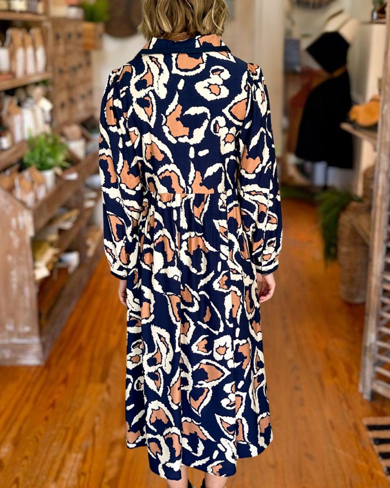 Fashion Abstract Print Midi Dress