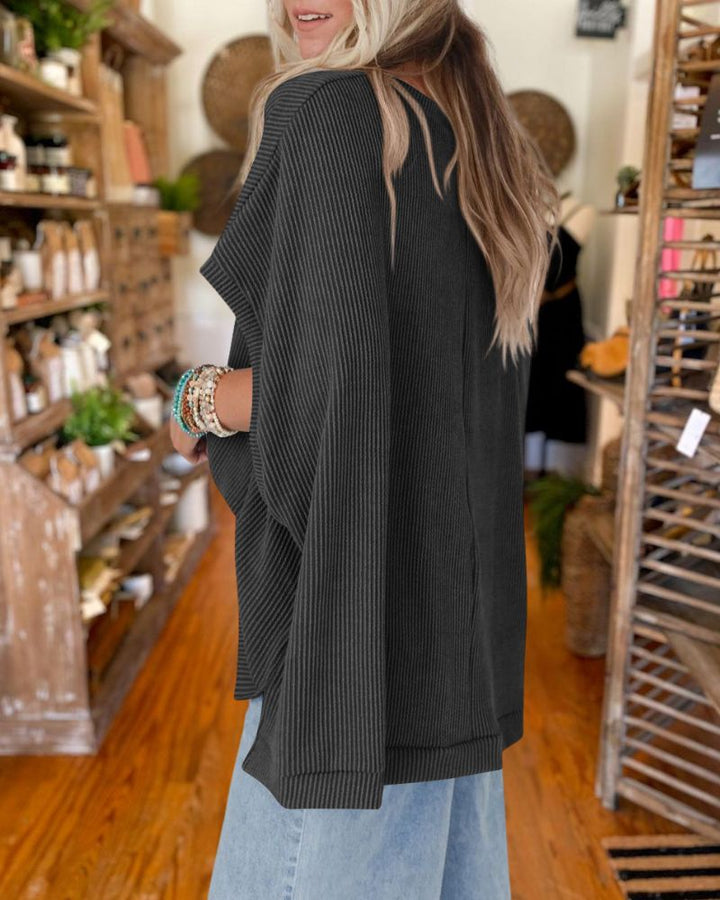 Summer Knitted Oversized Bat Sleeve T-Shirt
