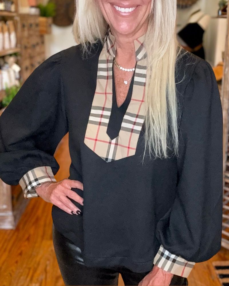 Fashion Colorblock Plaid Patchwork Top