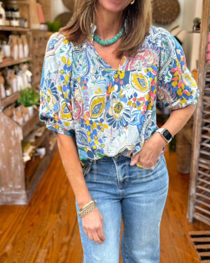 Chic Printed Short-Sleeve Shirt