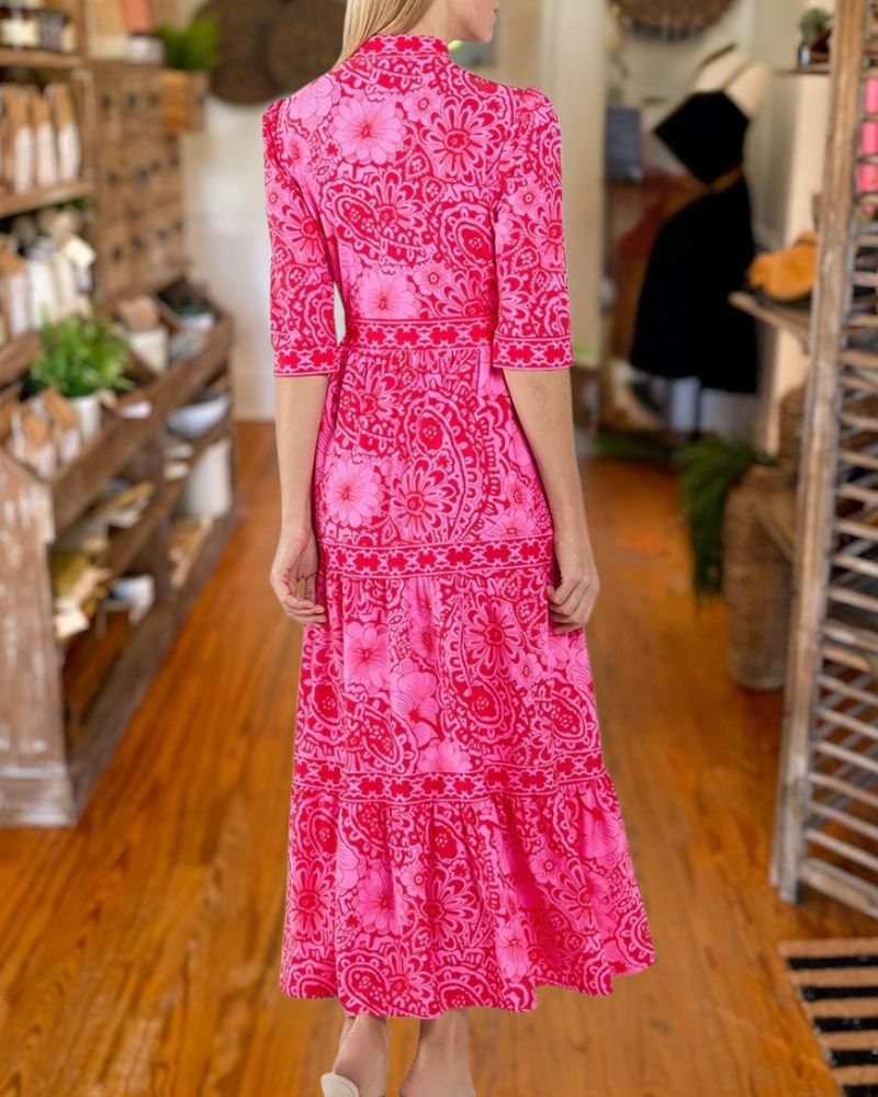 Chic Printed Tiered Midi Dress