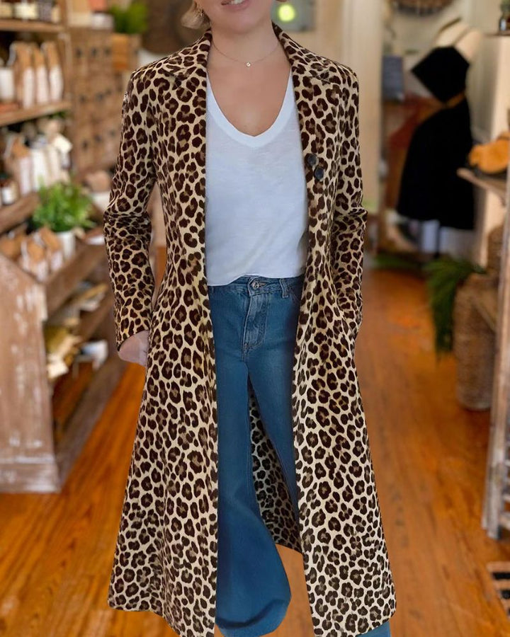 Casual Leopard Print Multicolor Long Coat
