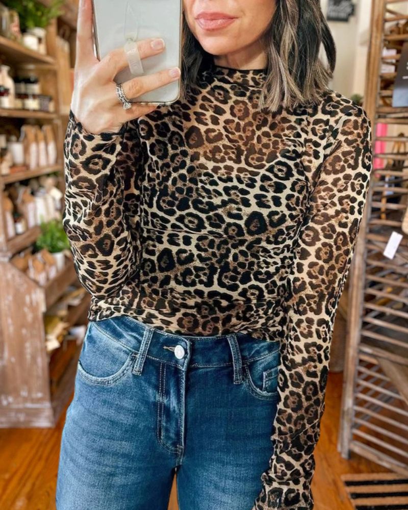 Sexy Leopard Print Mesh Top
