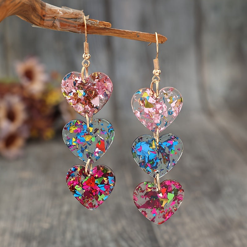 Sequined Acrylic Heart Drop Earrings