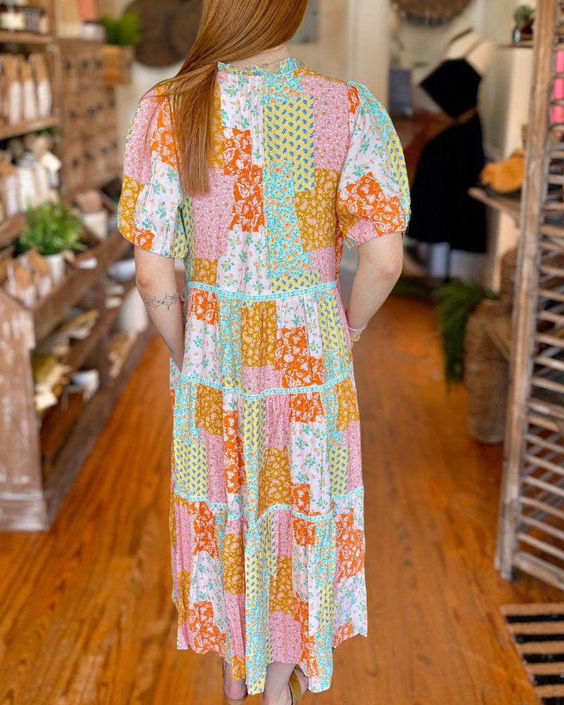 Boho Patchwork Floral Midi Dress