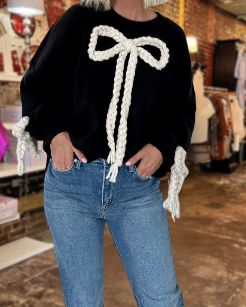 Bow Knitted Sweater Long Sleeve Top