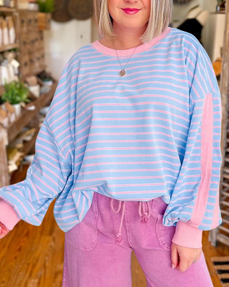 Casual Striped Pullover Sweatshirt