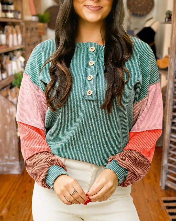 Trendy Colorblock Sleeve Knit Top