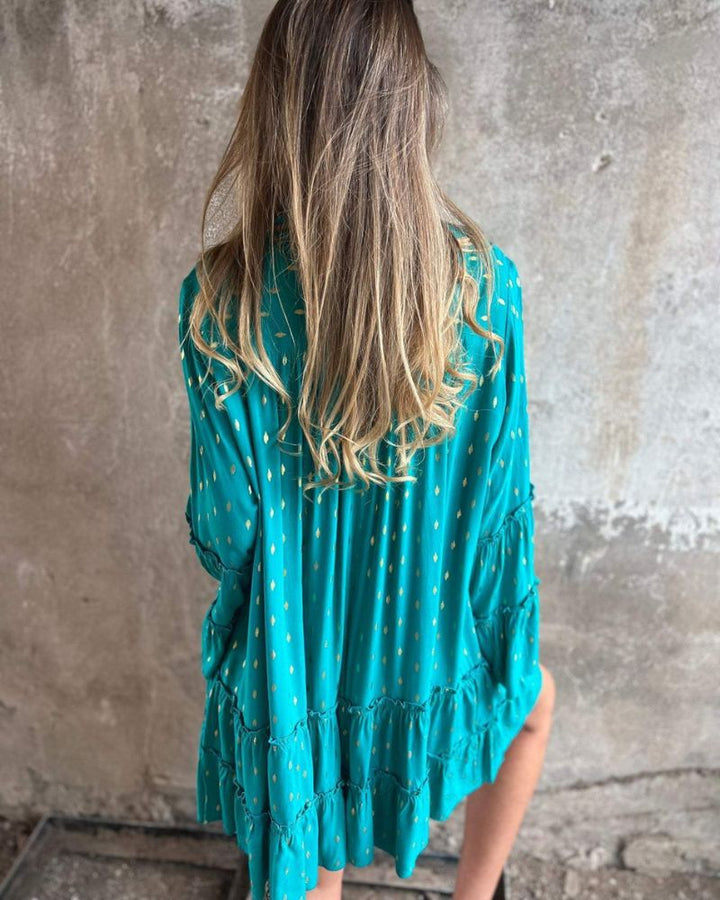Elegant V-Neck Trumpet Sleeve Dress