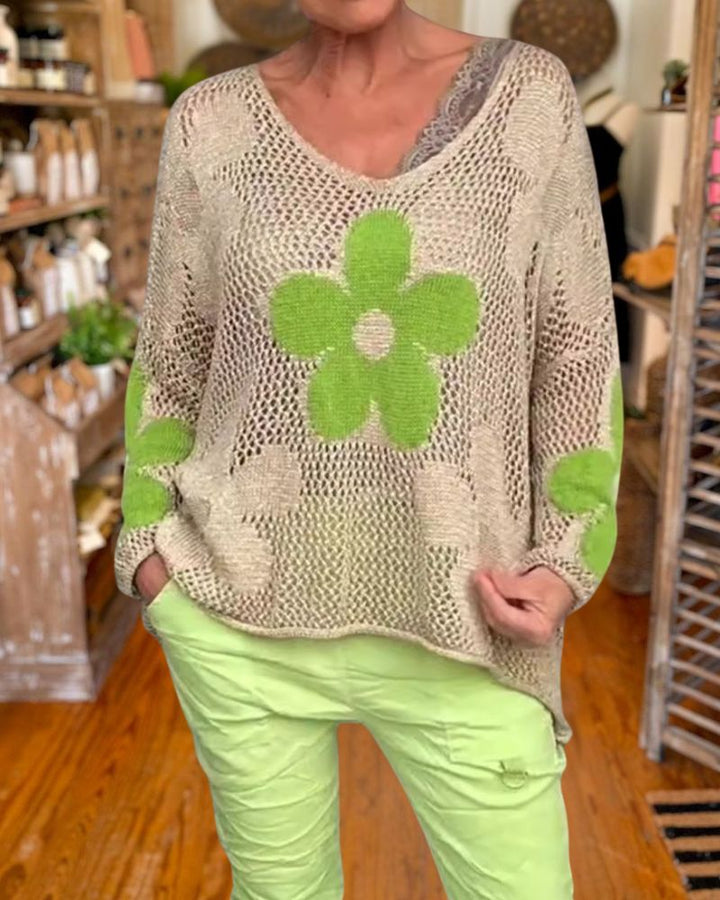 Spring Hollow Floral Knit Top
