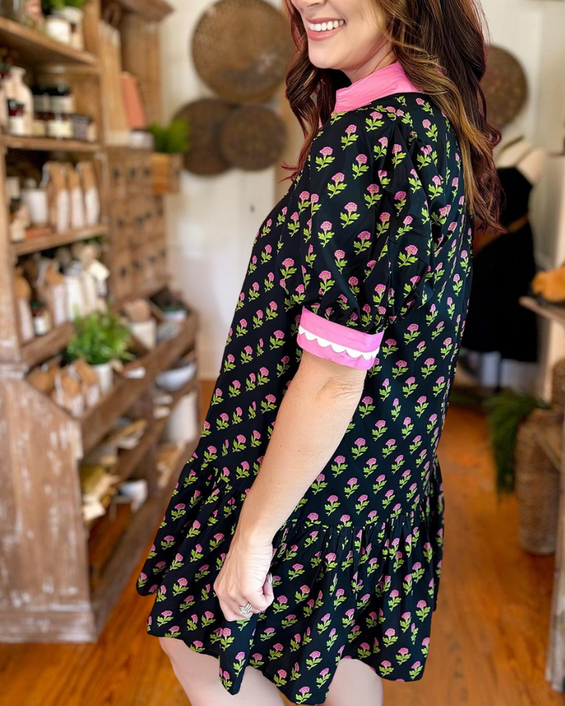 Floral Print Ruffle Hem Dress 