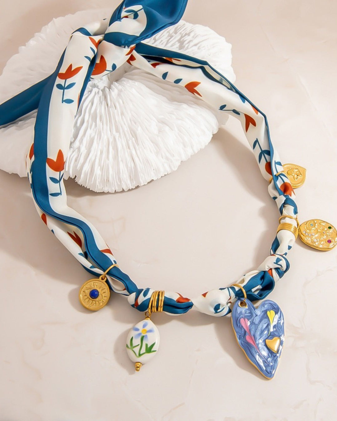 Colorful Heart Ceramic Pendant Necklace