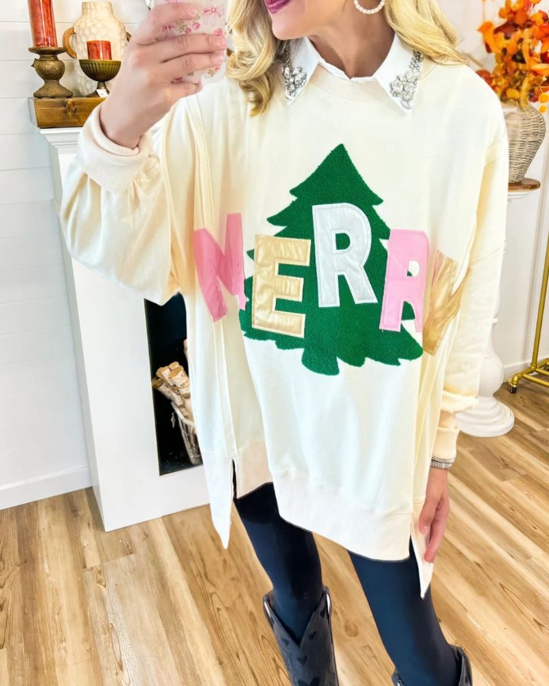 Christmas Tree Letter Applique Sweatshirt