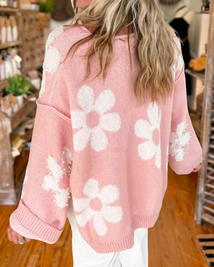 Cozy Loose-Fit Floral Sweater