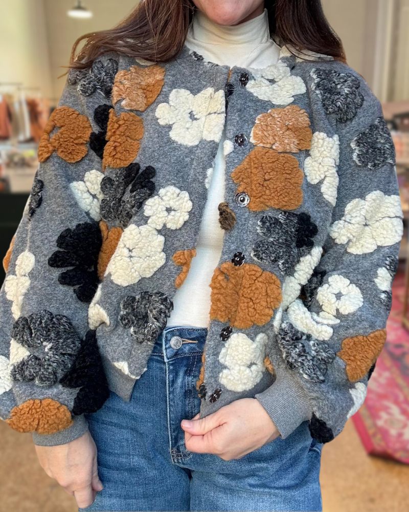 Retro Flower Embellished Short Coat