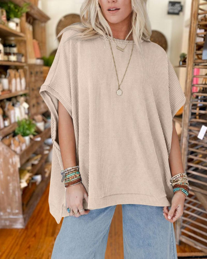 Summer Knitted Oversized Bat Sleeve T-Shirt