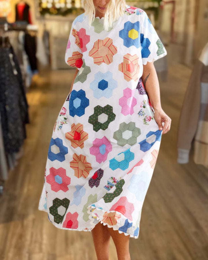 Colorful Geometric Flower Print Dress 