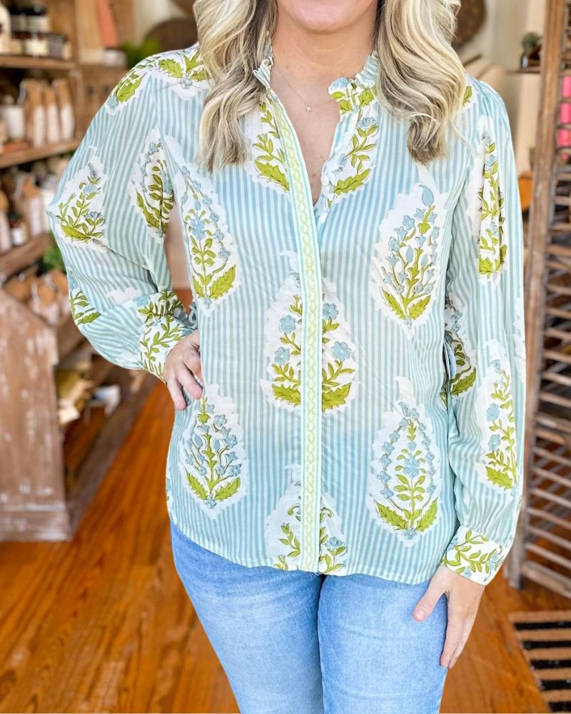 Striped Floral Long Sleeve Shirt