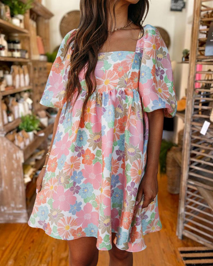 Floral Print Open Back Dress