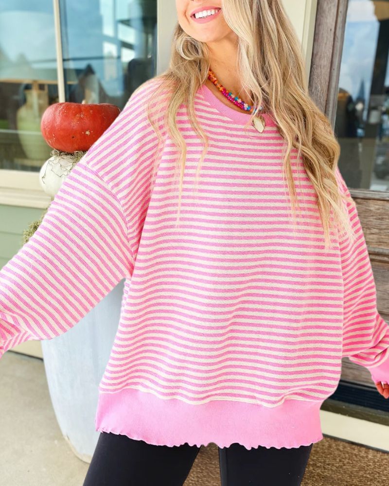 Cozy Pink Striped Sweatshirt