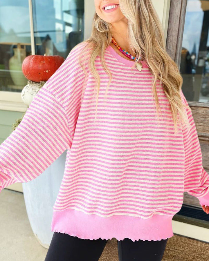 Cozy Pink Striped Sweatshirt