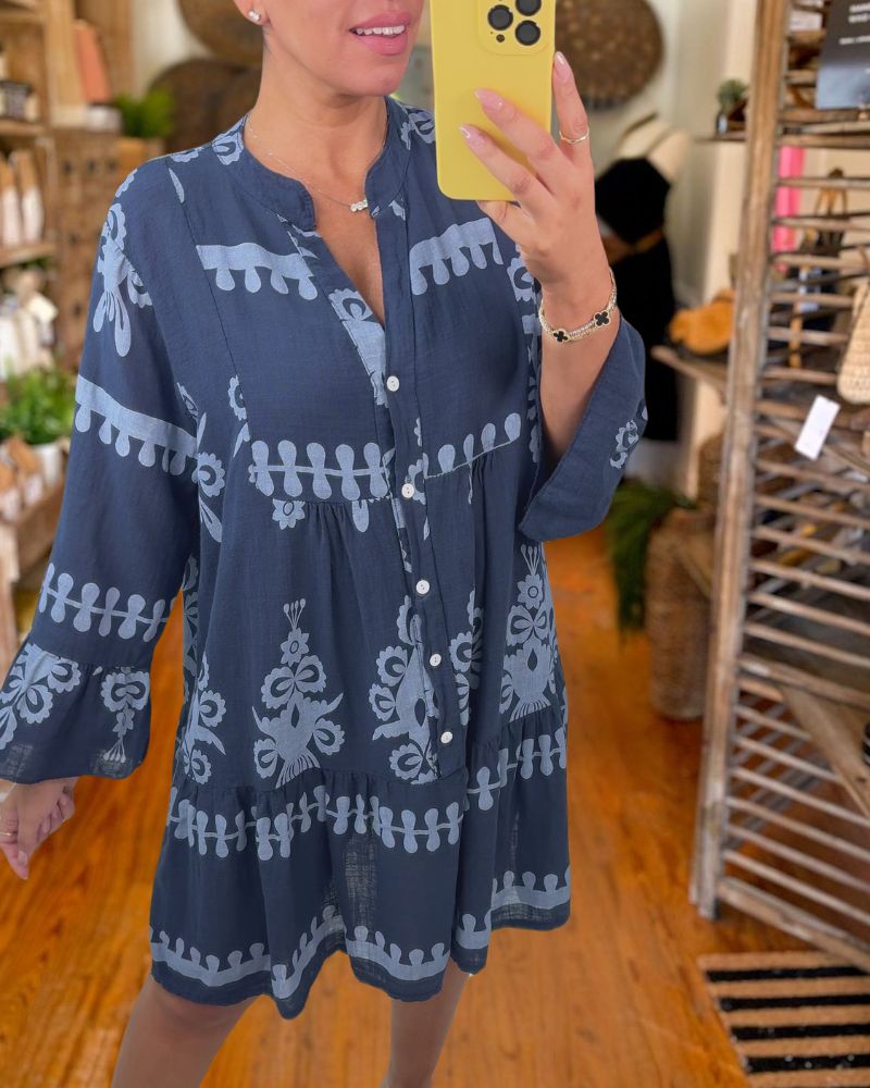 Comfortable Loose Printed Crew Neck Dress