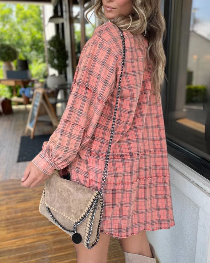 Casual Asymmetric Plaid Shirt