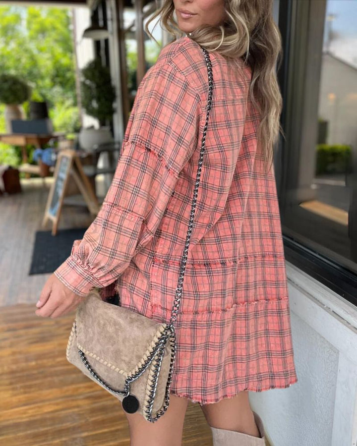 Casual Asymmetric Plaid Shirt