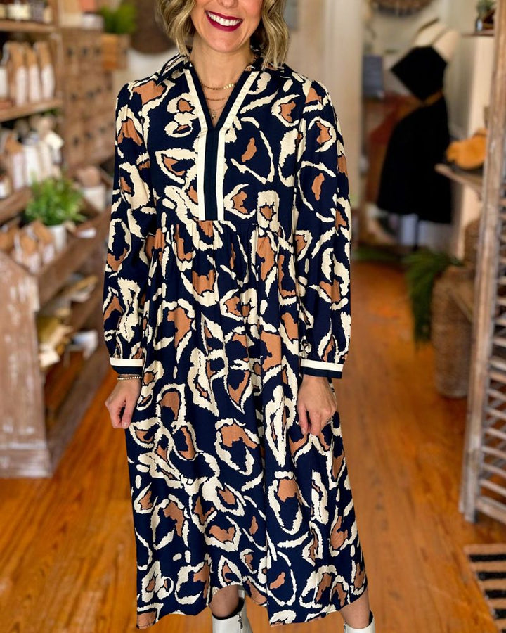 Fashion Abstract Print Midi Dress