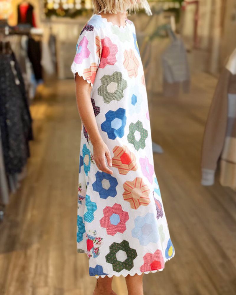 Colorful Geometric Flower Print Dress 
