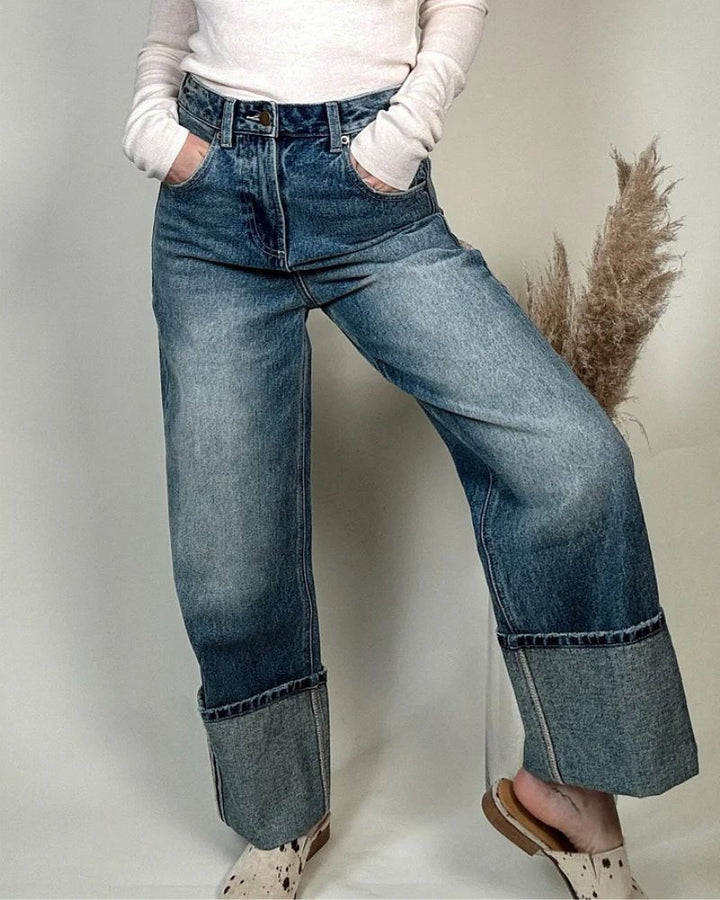 Hem Straight Leg Denim Pants