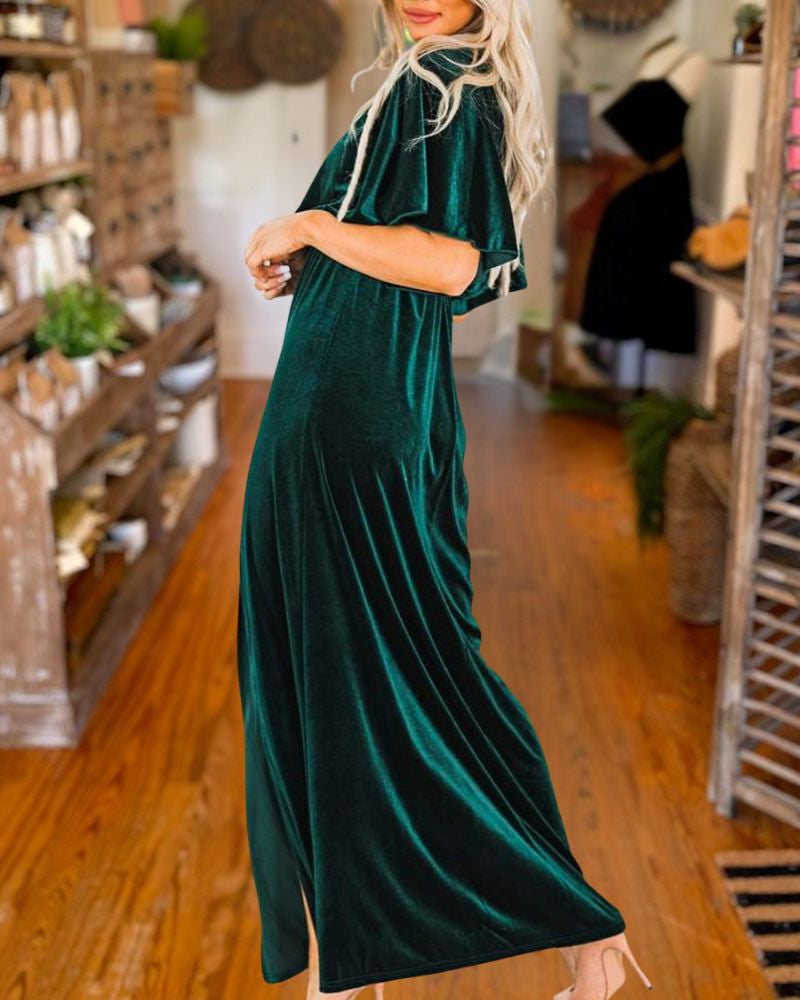 Elegant Sexy Gold Velvet Evening Dress 