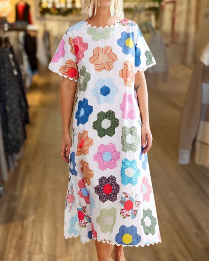 Colorful Geometric Flower Print Dress 