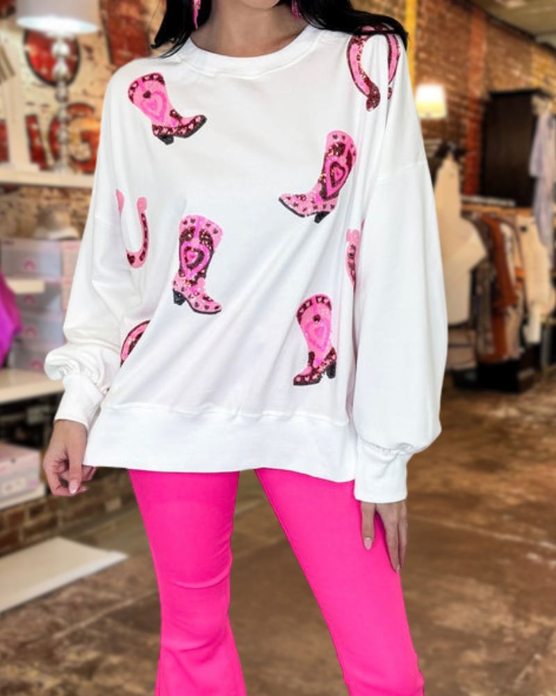 Color-Block Sequin Boot Sweatshirt