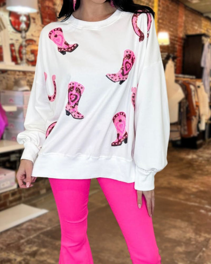 Color-Block Sequin Boot Sweatshirt