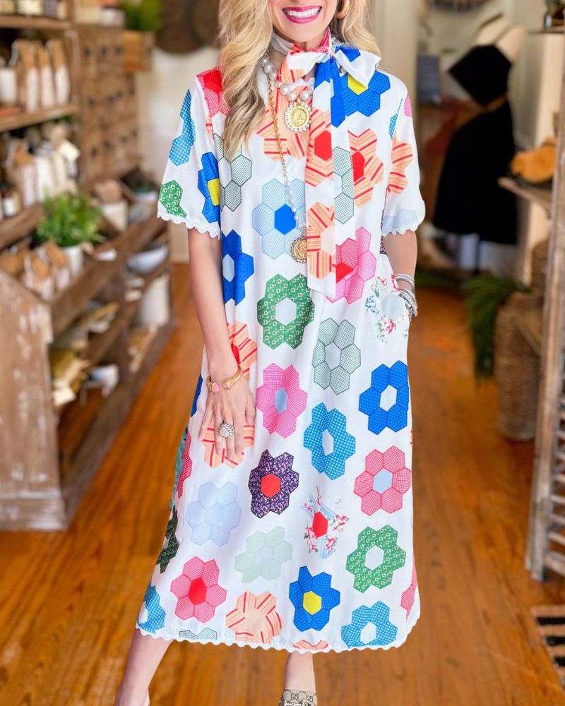 Colorful Geometric Flower Print Dress 