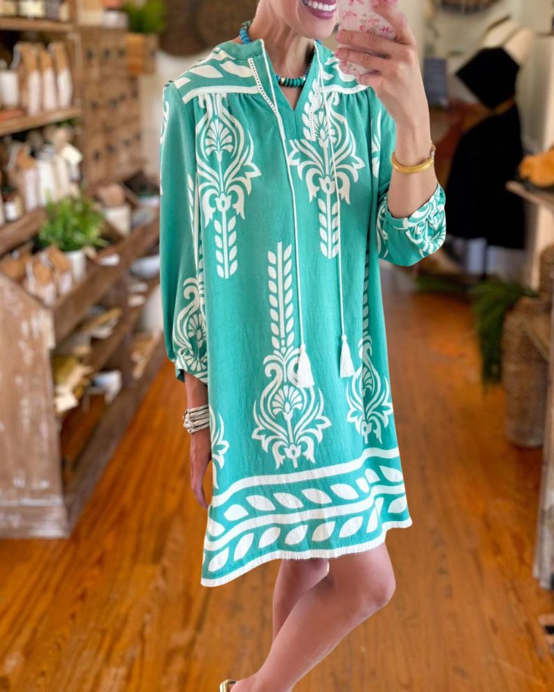 Stylish Printed Loose-Fit Long Sleeve Dress