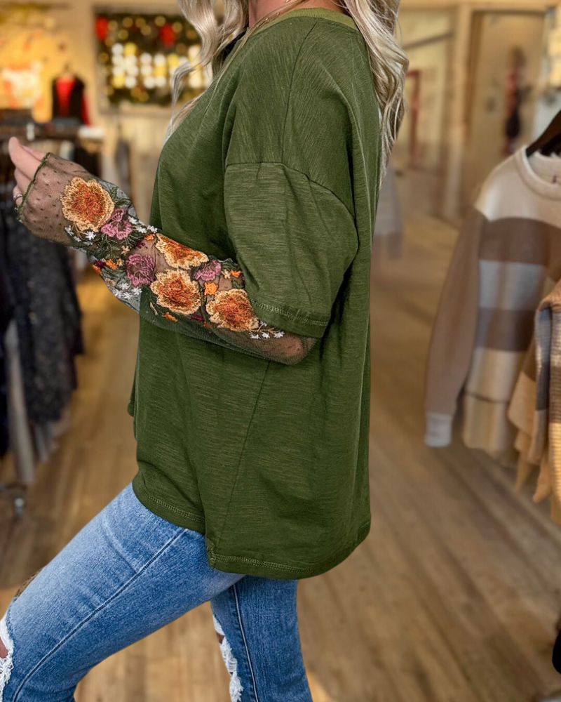 Floral Mesh Short-Sleeved T-shirt