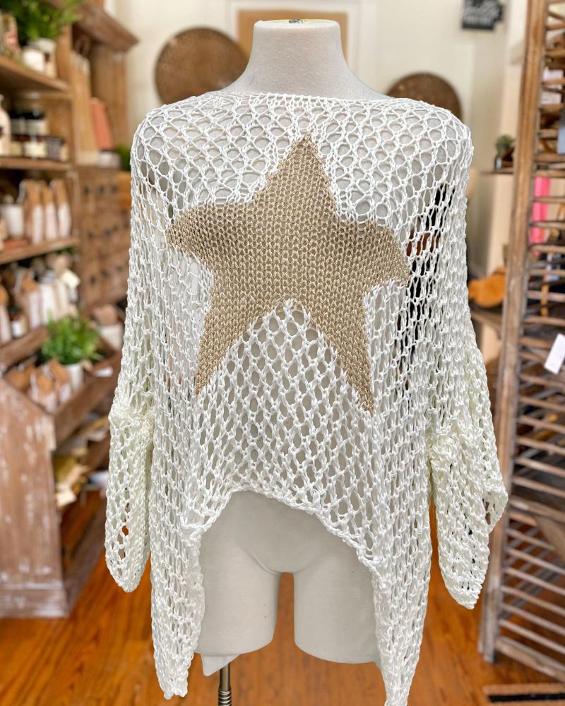 Casual Loose Mesh Star Print Top