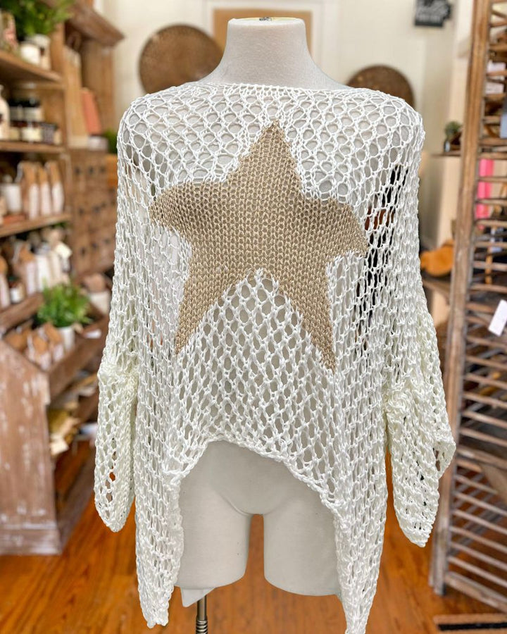 Casual Loose Mesh Star Print Top