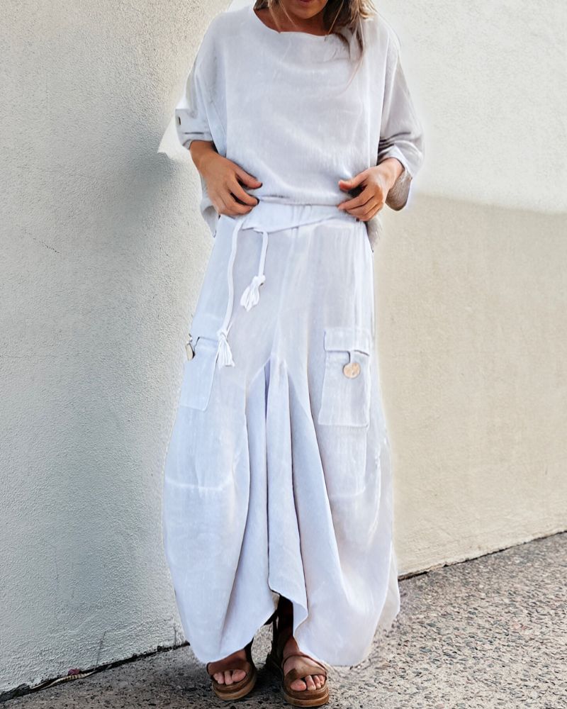 Casual Solid Color Two-Piece Skirt Set