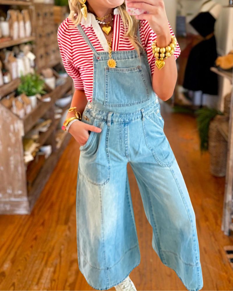 Casual Wide-Leg Denim Overalls