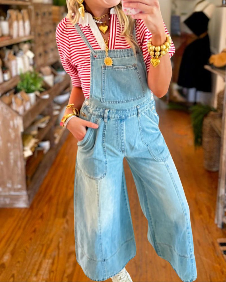 Casual Wide-Leg Denim Overalls