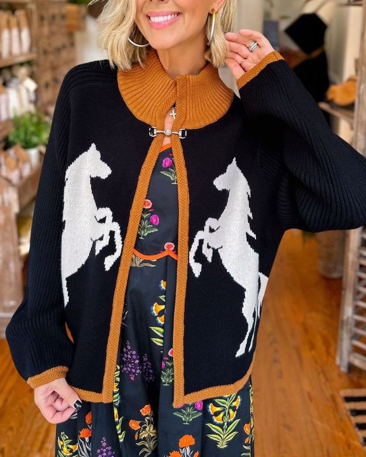 Fashion Horse Pattern Knit Cardigan 