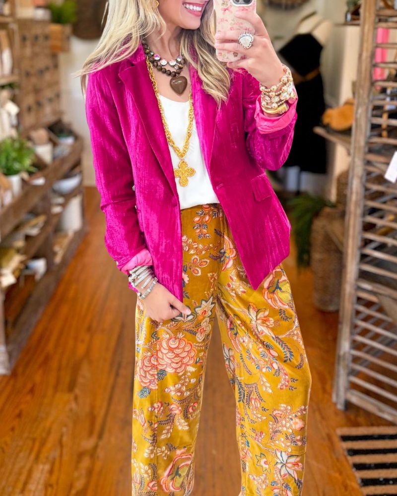 Fashion Solid Velvet Blazer 