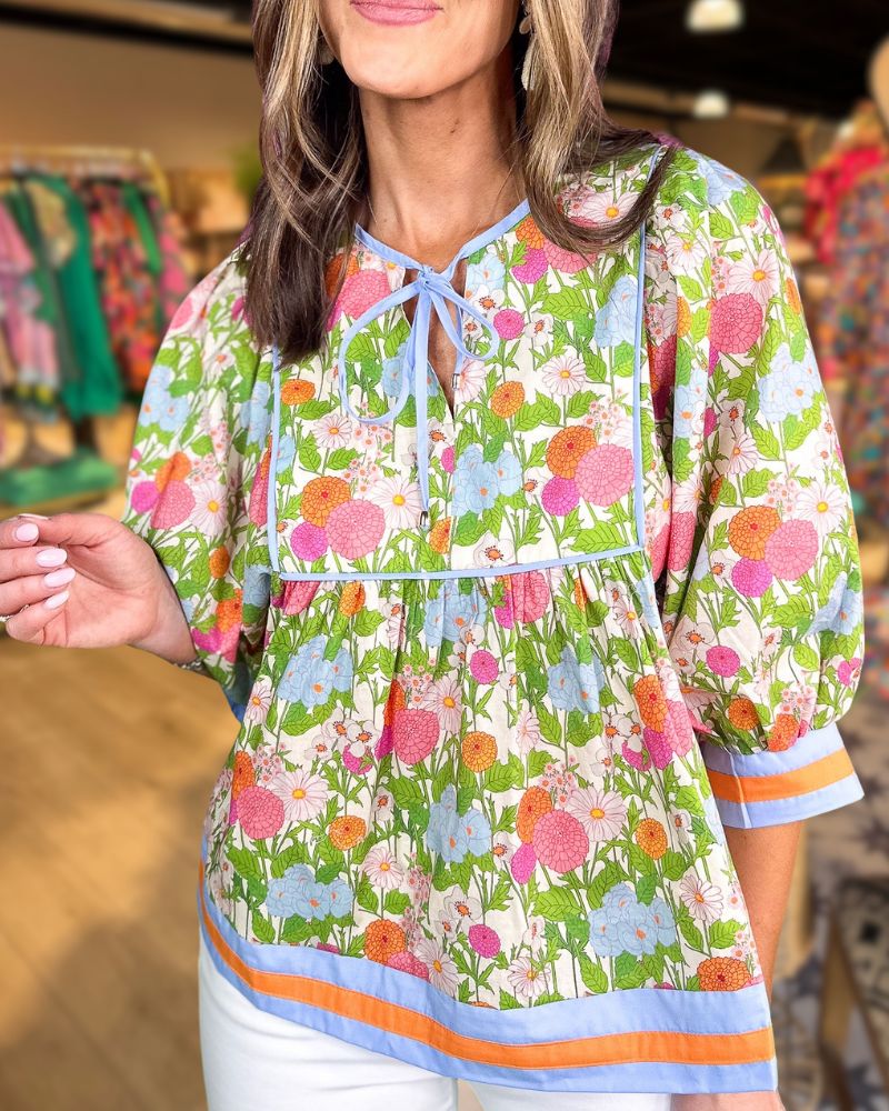 Garden Print Paneled Hem Top