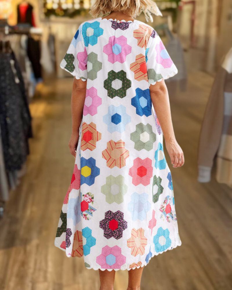 Colorful Geometric Flower Print Dress 