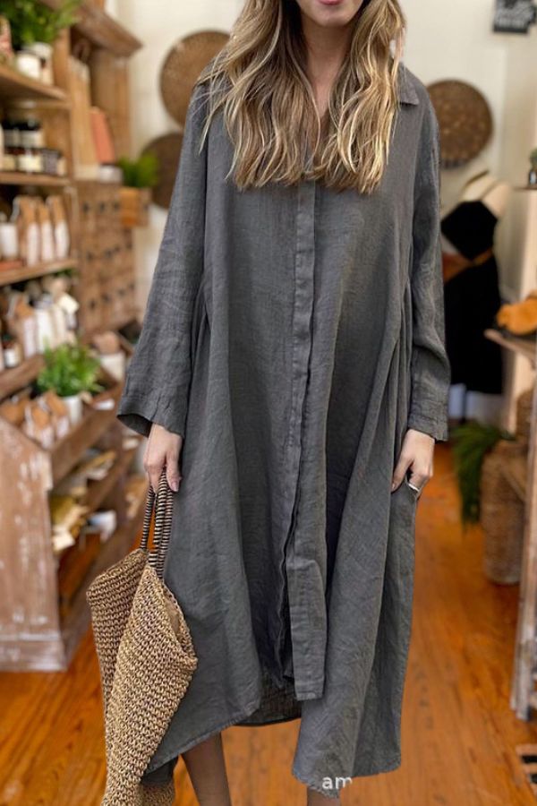 Cotton Linen Long Shirt Dress