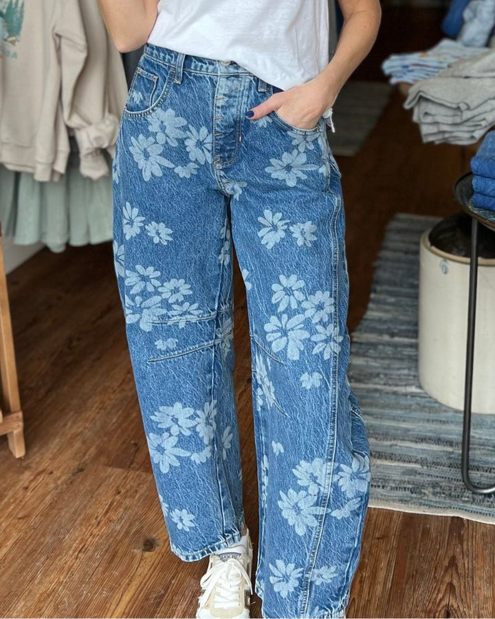 Casual Floral Print Jeans 